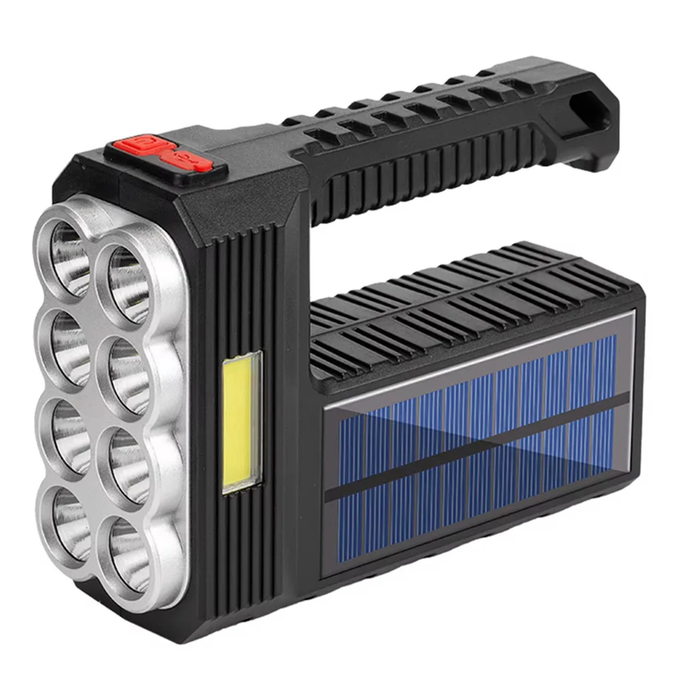 Solárne baterky Outdoor Searchlight 8 LED vreckové reflektory Prenosné nabíjateľné USB na rybolovné kempingové núdzové osvetlenie