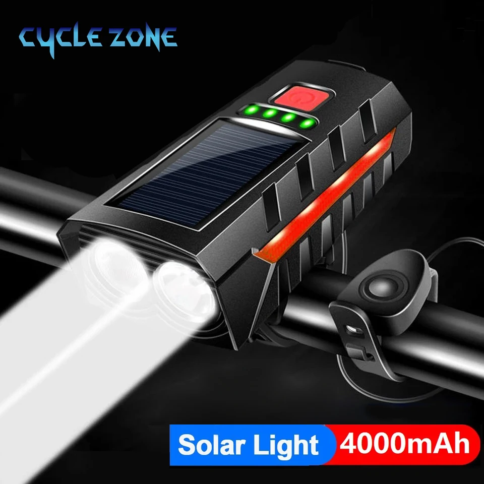 Solárne bicykel s rohom nabíjateľným bicyklom prednej lampy Červené bočné svetlo hory MTB svetlometový bicykel Bell Cycling doplnky