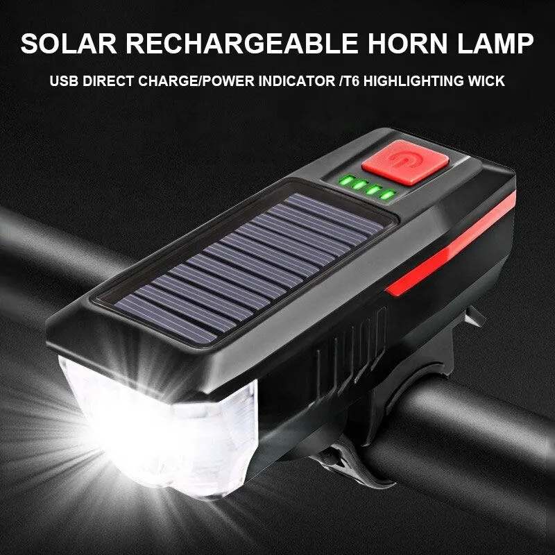 Solárne bicykle svetlo USB Nabíjateľný výkonový displej MTB Mountain Road Bike Front Lamp s rohovými baterkovými bicyklami svetlo