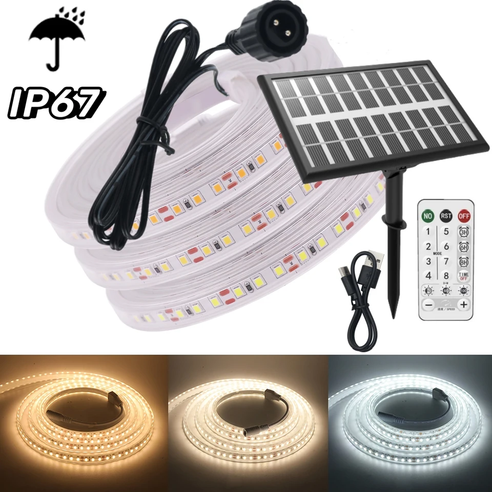 Solárne LED pásma LED diódy IP67 nepremokavá DC12V 24V 2835 120LED/m diaľkové ovládanie Stlmiteľné flexibilné LED svetlo LED pre vonkajšie osvetlenie