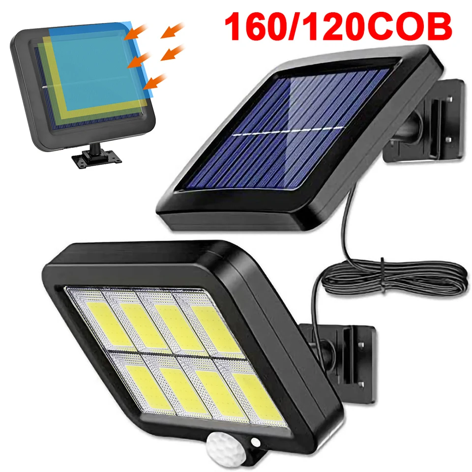 Solárne LED svetlá Vonkajší vodotesný snímač pohybu 3 režimy 160/120Cob Solárna povodňa stena pre Street Garden Verand LED osvetlenie