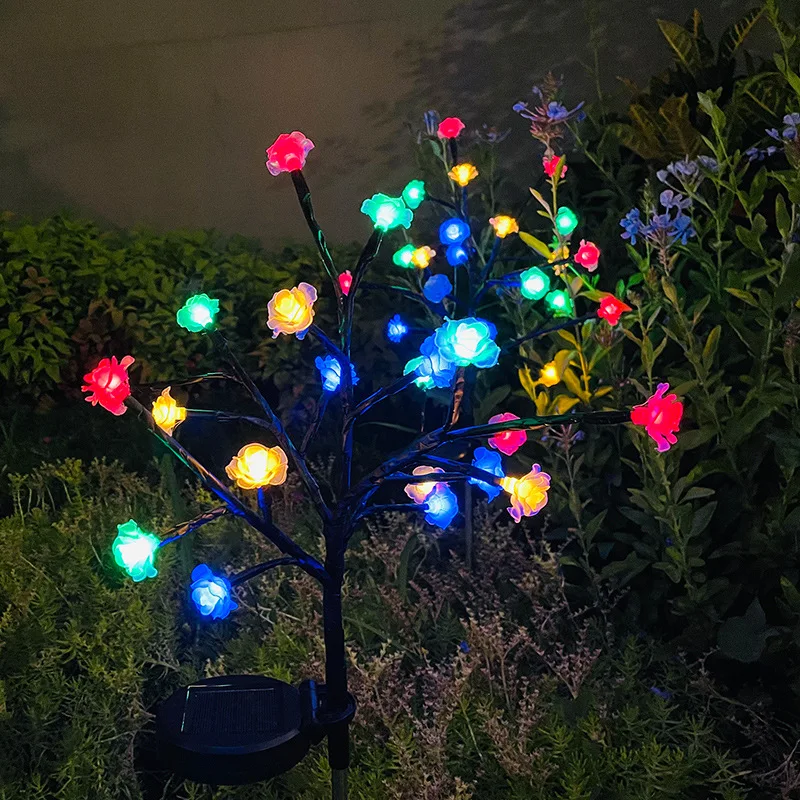 Solárne ružové záhradné stromy 20 LED farebné solárne kvetinové svetlá vonkajšie terasy vodotesné vianočné dekorácie sviatočné večierok 1003