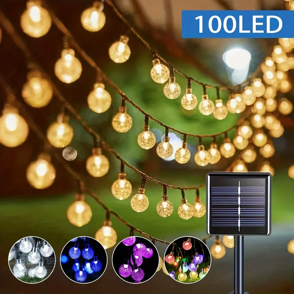 Solárne strunové svetlá IP65 Crystal Globe 100 LED 8 režimy osvetlenia Solárne vonkajšie záhradné svetlo pre Halloween vianočné večierky kemping