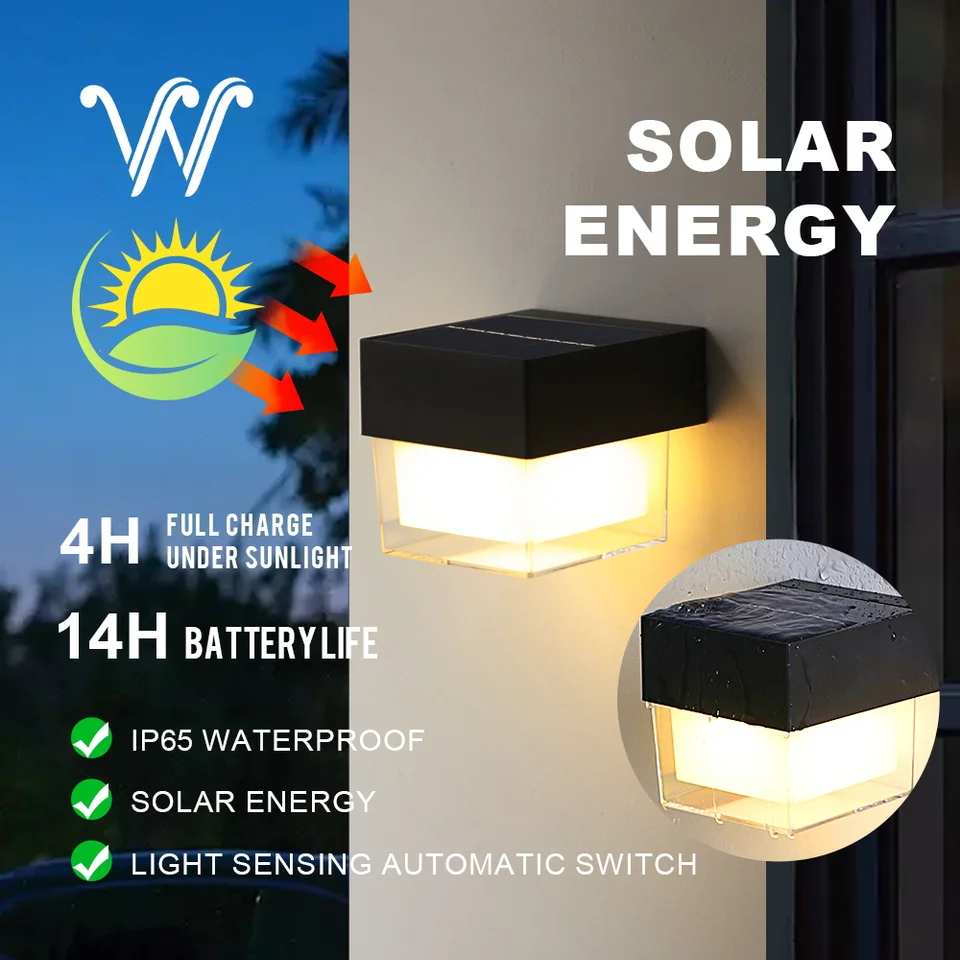 Solárne vonkajšie nástenné svetlá 4W IP65 nepremokavá vonkajšia stena svetlo Čierna fasáda nástenná lampa pre verandu Garden Street Home