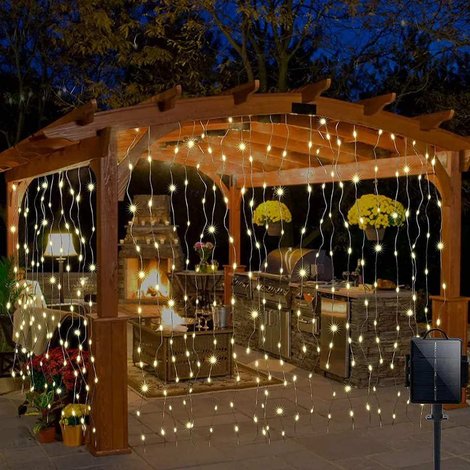 Solárne záclony String Lights Outdoor 8 Modes Fairy Lights Nepremokavé medené drôtené svetlá 3mx3m vianočná dekorácia 2024 Festoon
