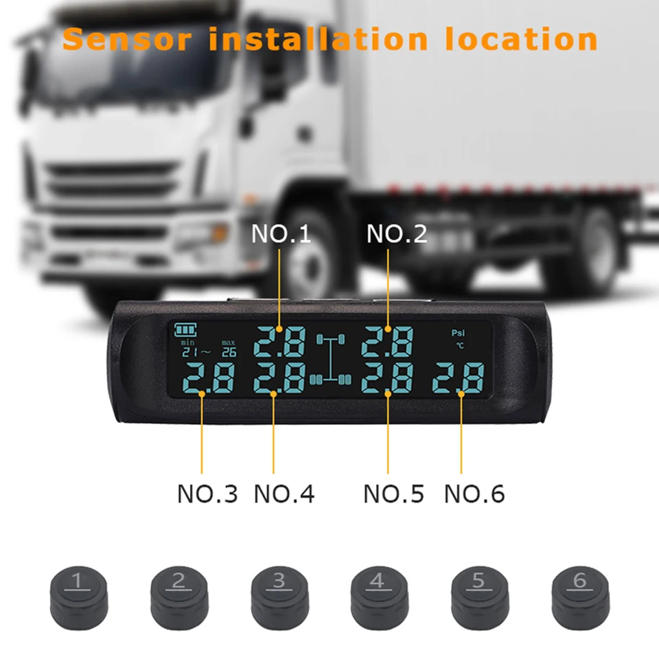 Solárny kamión TPMS Monitor tlaku v pneumatí