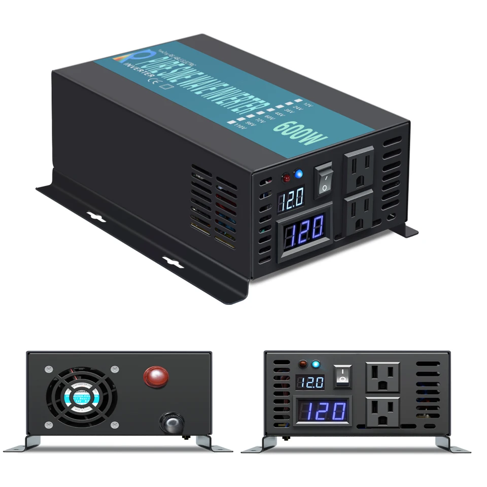 Solárny menič čistej sínusovej vlny 12V 220V 600W Prenosný menič meniča 24 V 36V DC až 110V 230V 240V 240V Home napájací napájací napájanie