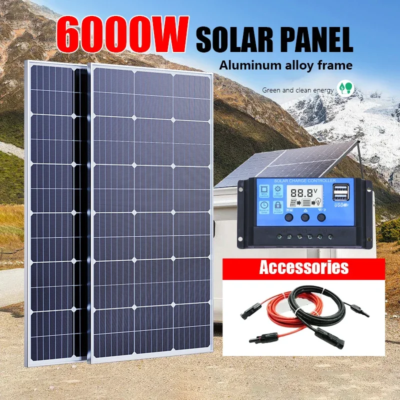 Solárny panel 3000W 6000W 18V 12V Vysoko účinný nepremokavý vodotesný bankový sklenený nabíjanie vonkajšie solárne články pre domáce kemping