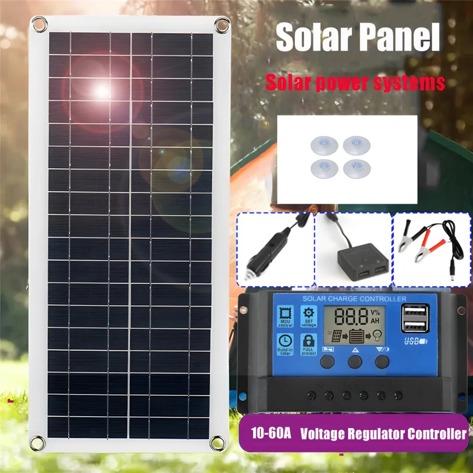 Solárny panel systém 12v solárna batéria 60A Ovládač solárne panely Mobile Caravan Caravan Family Camping Outdoor Battery
