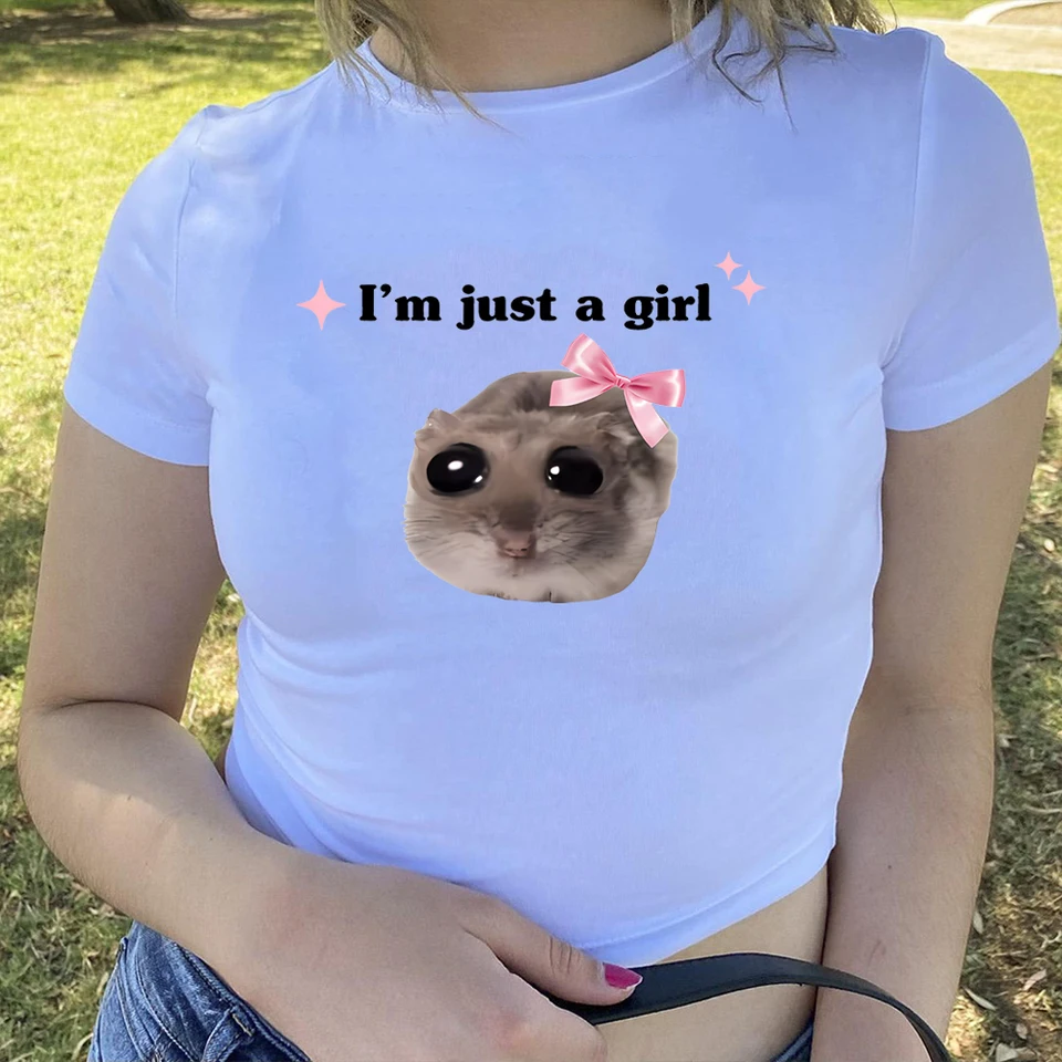 Som len dievča škrečok Top kawaii smutný škrečok baby Tee roztomilé zvieracie tričko Coquette škrečok memera