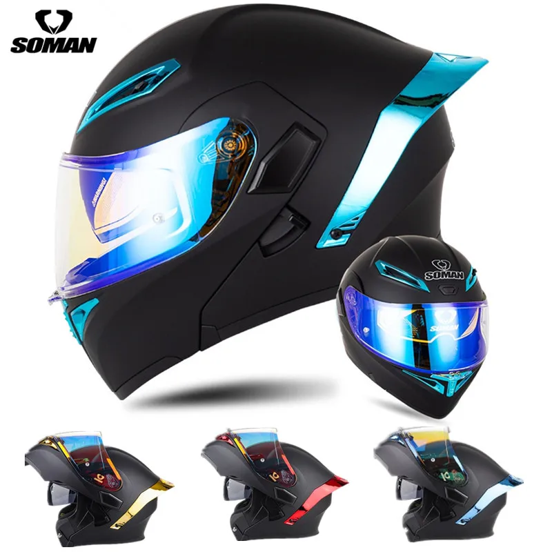 Soman vysokokvalitná modulárna prilba s dvoma šošovkami Dot Dot Men Ženy Flipp Up Helme Motocykle kapacity Cascos Motobike ochranné