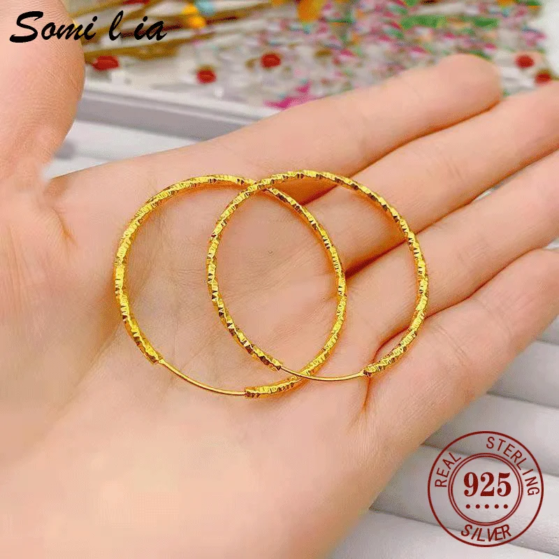 Somilia módne dámske náušnice Gypsophila 24k Žlté zlato 30-60 mm obruč Nová kolekcia S925 Sterling Silver Women Jewerry