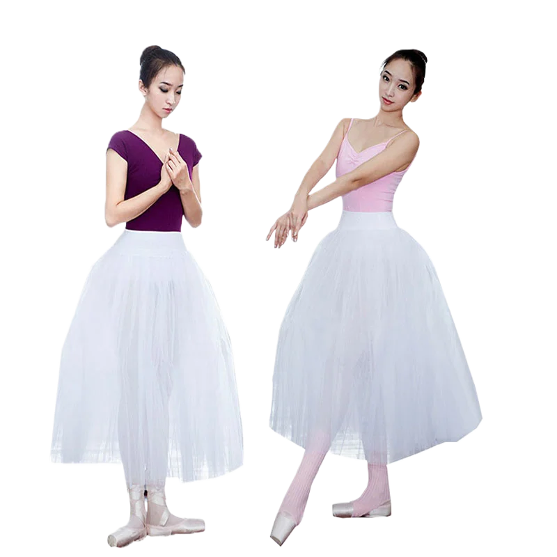 Songyuxia Woman Balet Long Sukňa Dospelý biely balet tutu sukňa umelecká gymnastika šaty sukňa dlhý profesionálny balet155-175
