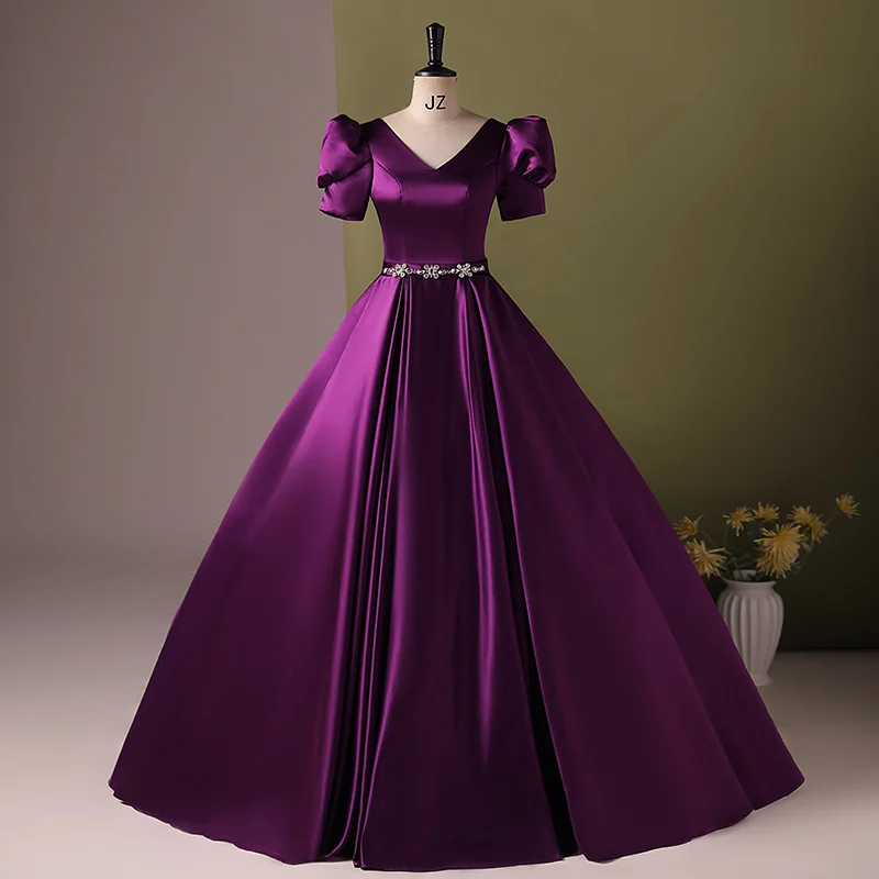 Sonhar Vestidos 15 Quinceanera Šaty 2024 Sladké šaty s krkom V-krk elegantné plesové plesové šaty luxusné satén 15 rokov princezná šaty