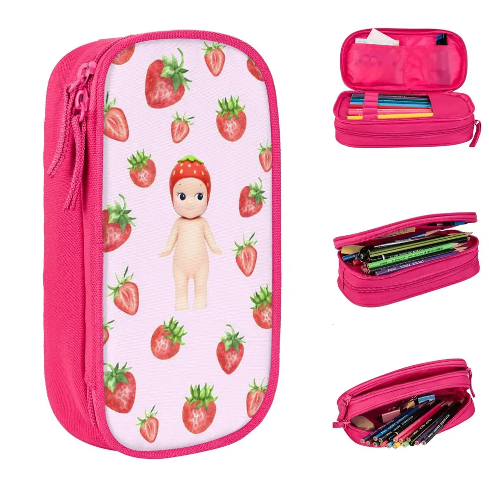Sonny Angel ceruzka Case Strawberry School Supplies Dvojvrstvová ceruzka Ženy Make -up Bag Suprise Darček
