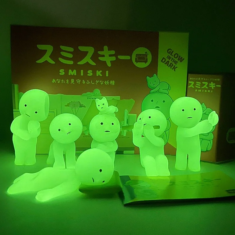 Sonny Angel Smiiski Work Serie Mystery Cute Cute Noctilucent Green Doll Action Figures Cartoon Desktop slepá skrinka Model darček pre bábiky