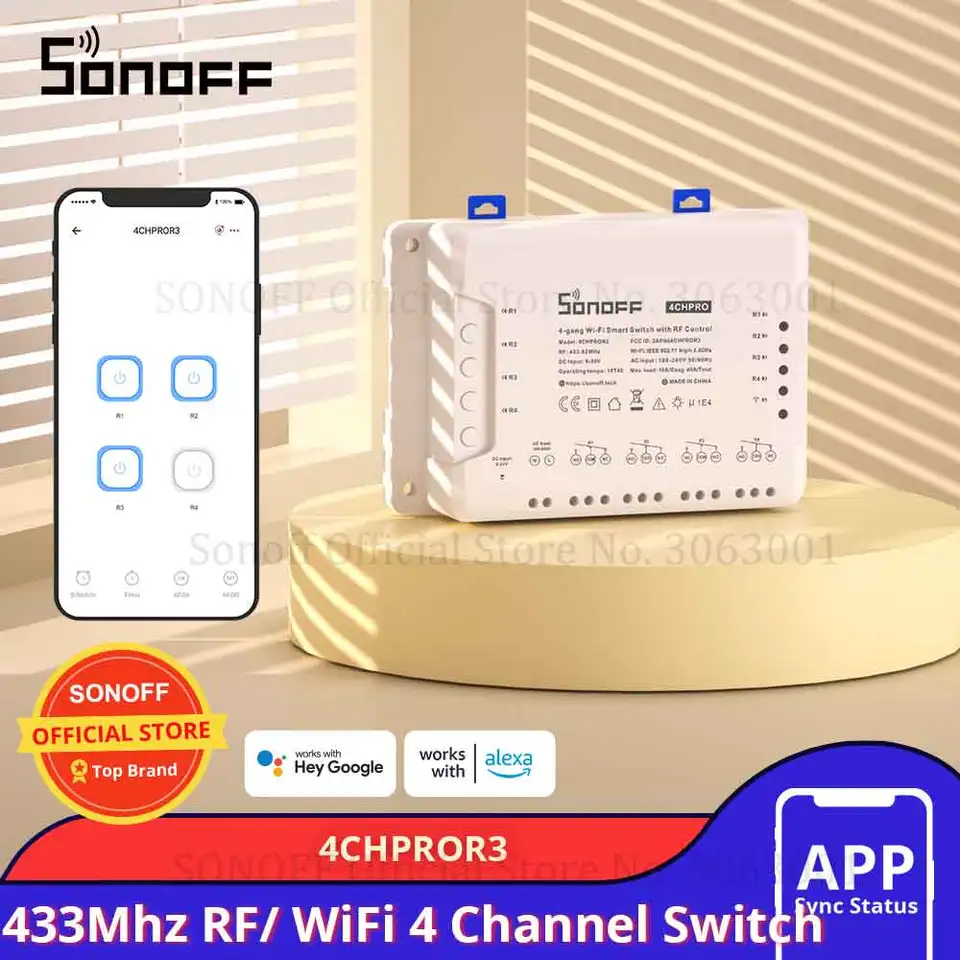 Sonoff 4Chpror3 WiFi Svett prepínač vzdialený 433 MHz RF Smart Home Controller 4 Channel/ Gang Intelligent Wireless Switch Modul