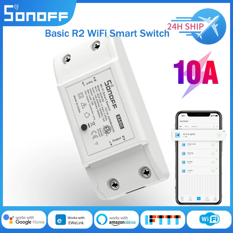 Sonoff Basic R2 WiFi Smart Switch DIY Breaker Wireless Modul cez diaľkové ovládanie aplikácie Ewelink App funguje s Alexa Google Home