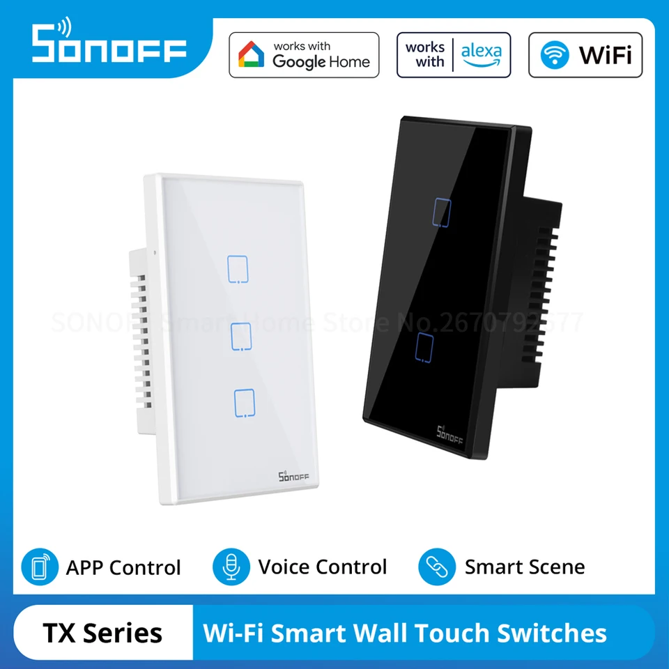 Sonoff TX Series WiFi Smart Wall Touch Switch US Typ 433MHz Control Voice Dramo Control Smart Scete Smart Scéna prostredníctvom Ewelink Alexa Google