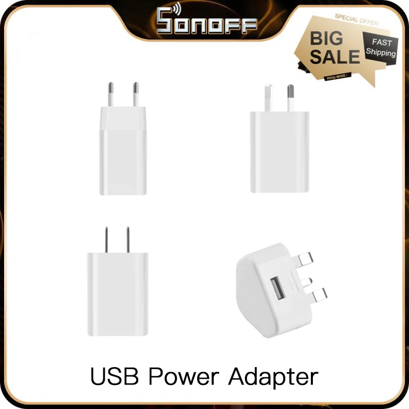 Sonoff USB Power Adapter 5V Plug Socket Phone Rýchle nabíjacie nabíjacie nabíjacie nabíjacie konvertor kompatibilné s AU/EU/US Plug Smart Home