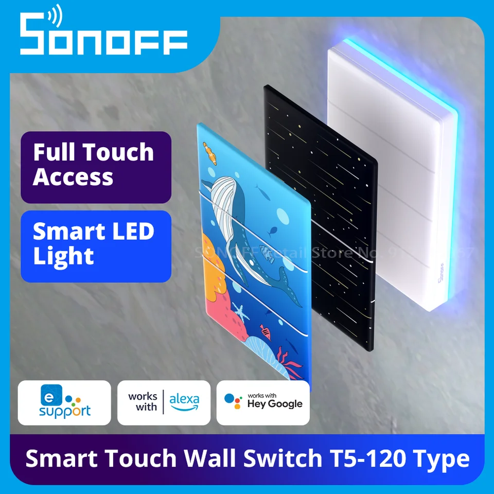 Sonoff Wi-Fi Smart Wall Switch T5 120 Typ Full Touch Access Smart LED Light Smart Home prostredníctvom Ewelink Práca s Alexa Google Home