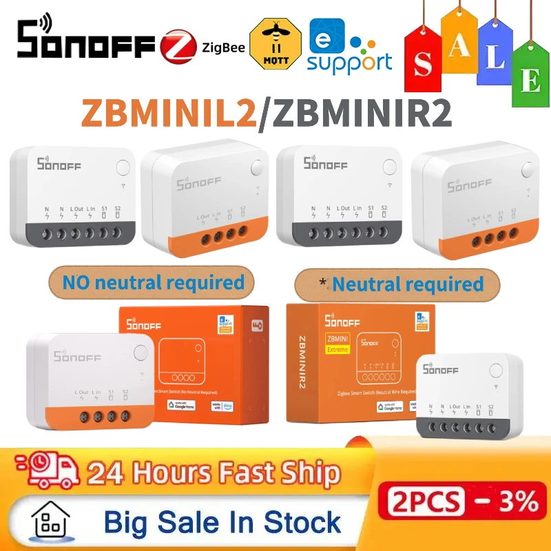 SONOFF ZBMINIR2/ZBMINIL2 SMART ZIGBEE SWITCH 2-WALL CONTROL Neutrálna voliteľná podpora Alexa Home Assistant MQTT ALICE SMARTTHINGS