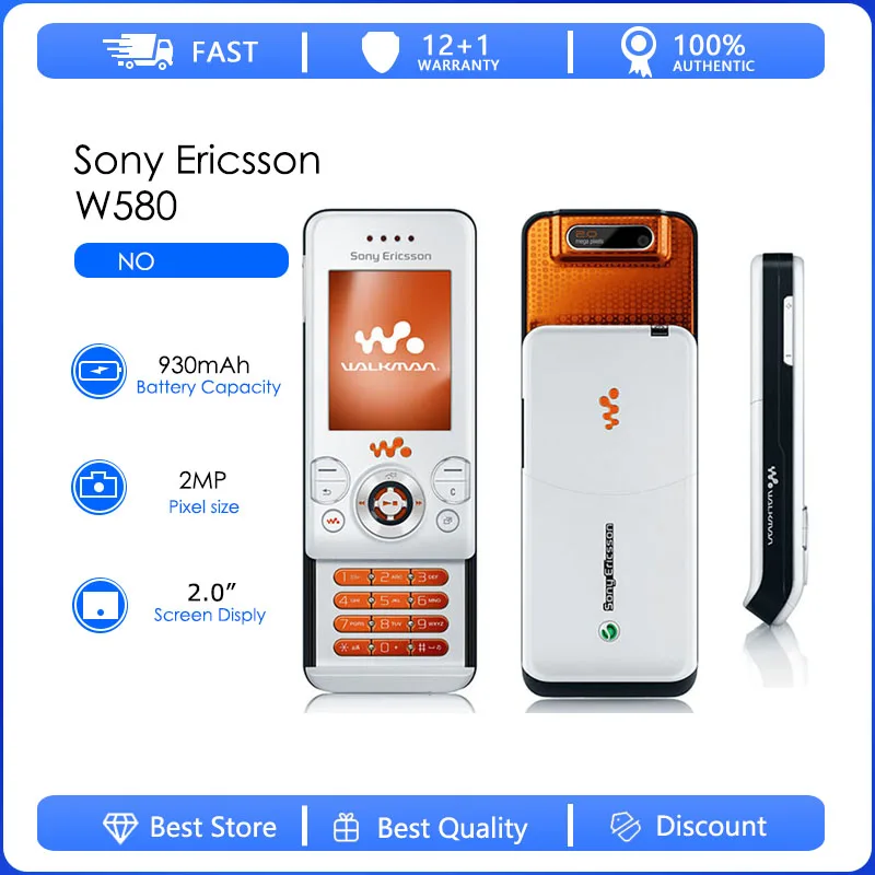 Sony Ericsson W580 zrekonštruovaný-originálny 2,0 palca 2 MP mobilný telefón mobilný telefón Doprava zadarmo Vysoká kvalita