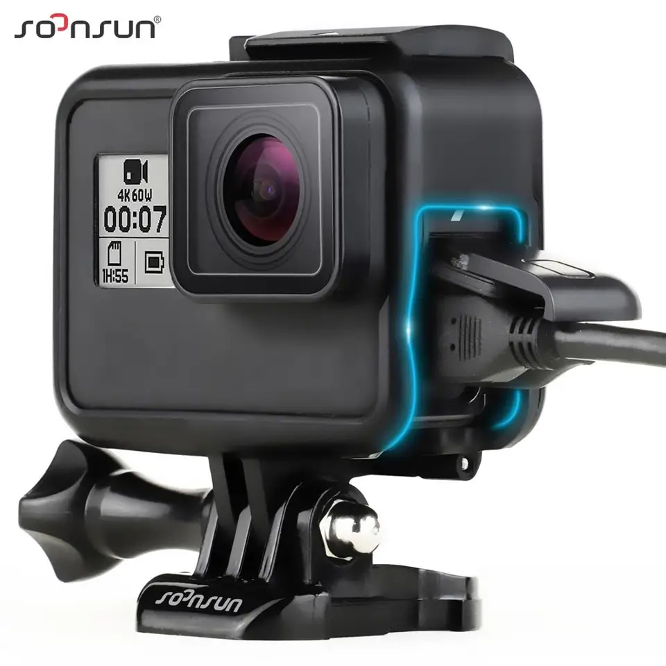 SOONSUN Frame Mount Caseing puzdro pre GoPro Hero 5 6 7 Čierna biela strieborná bočná klietka Otvorená klietka pre doplnky Go Pro Camera