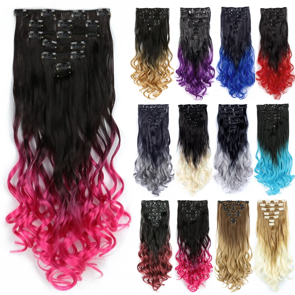 Soowee Curly Syntetické vlasy ombre ružové klip v predlžovaní vlasov plné kusy vlasov pre ženy postiche cosplay parücken frauen
