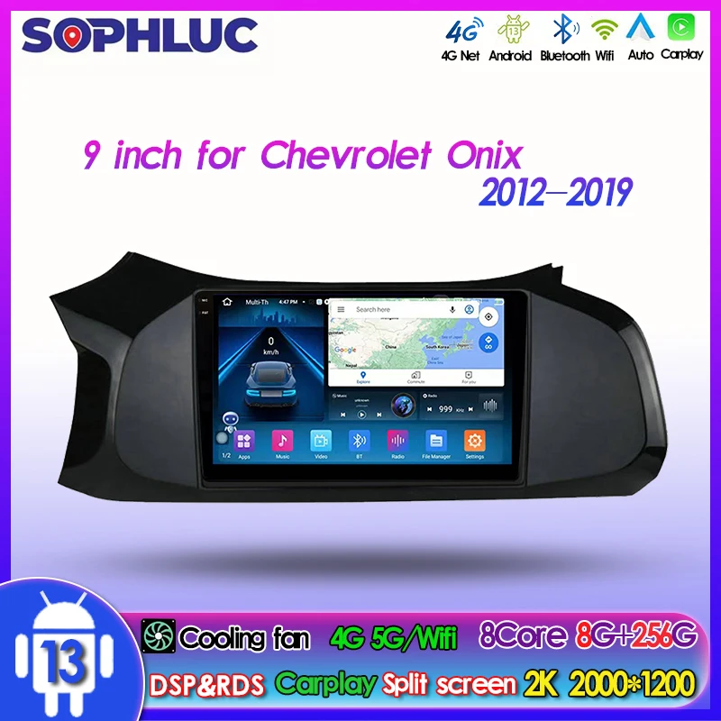 Sophluc 9 palcový Android Vedio Multimedia Player pre Chevrolet Onix 12-19 GPS navigačný systém BT DSP EQ Car Radio CarPlay
