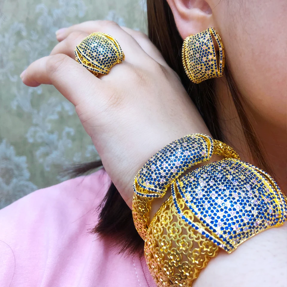 Soramoore Brand Luxury 5ks náramok na náramok pre ženy Svadobné svadobné zirkón Afriky/indické/Dubajské svadobné šperky sada šperkov