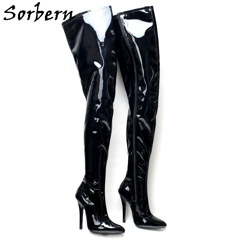 Sorbern Crotch Stehenné vysoké topánky Ženy Špicaté špičky 14 cm vysoké podpätky Stilettos plné zipsové strážené drag queen topánky fetiš fetiš