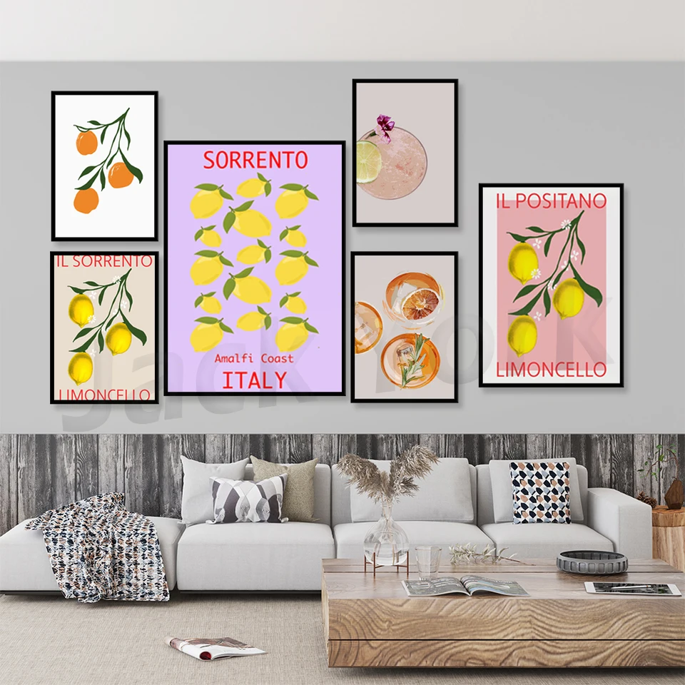 Sorrento Print Taliansko Wall Art Plagát Amalfi Coast Talianske citróny steny dekorácie Amalfi Lemon Wall Print Plagát Limoncello
