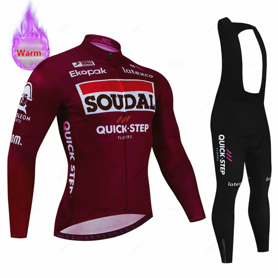 Soudal Quick Step Warm Winter Termal Fleece Cycling Clothes Mens Jersey Suit Outdoor Bike MTB Bodsety