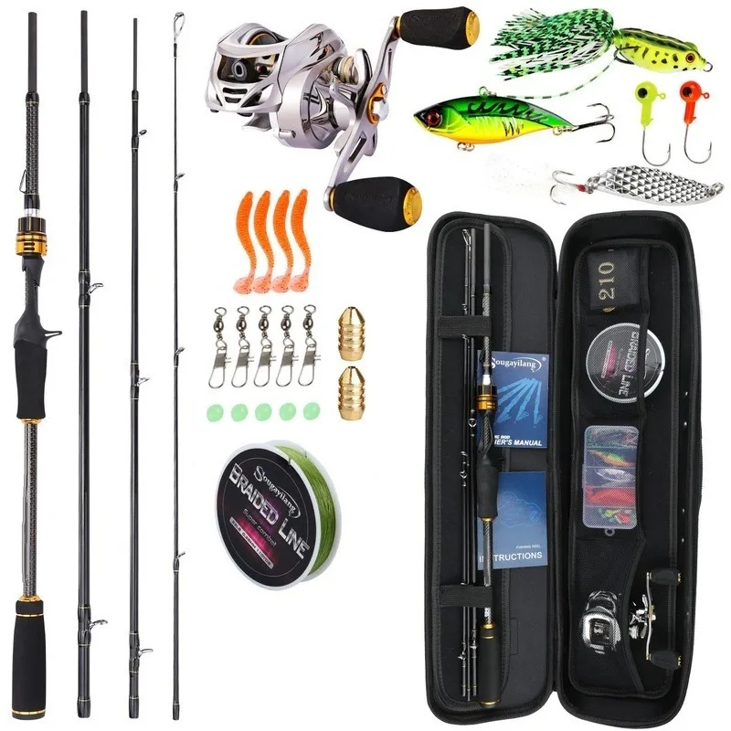 Sougayilang 1,8-2,1M Rybárska tyč Combo 4 sekcie Casting Rod/návnada na návnadu Sladká voda slaná voda slaná voda