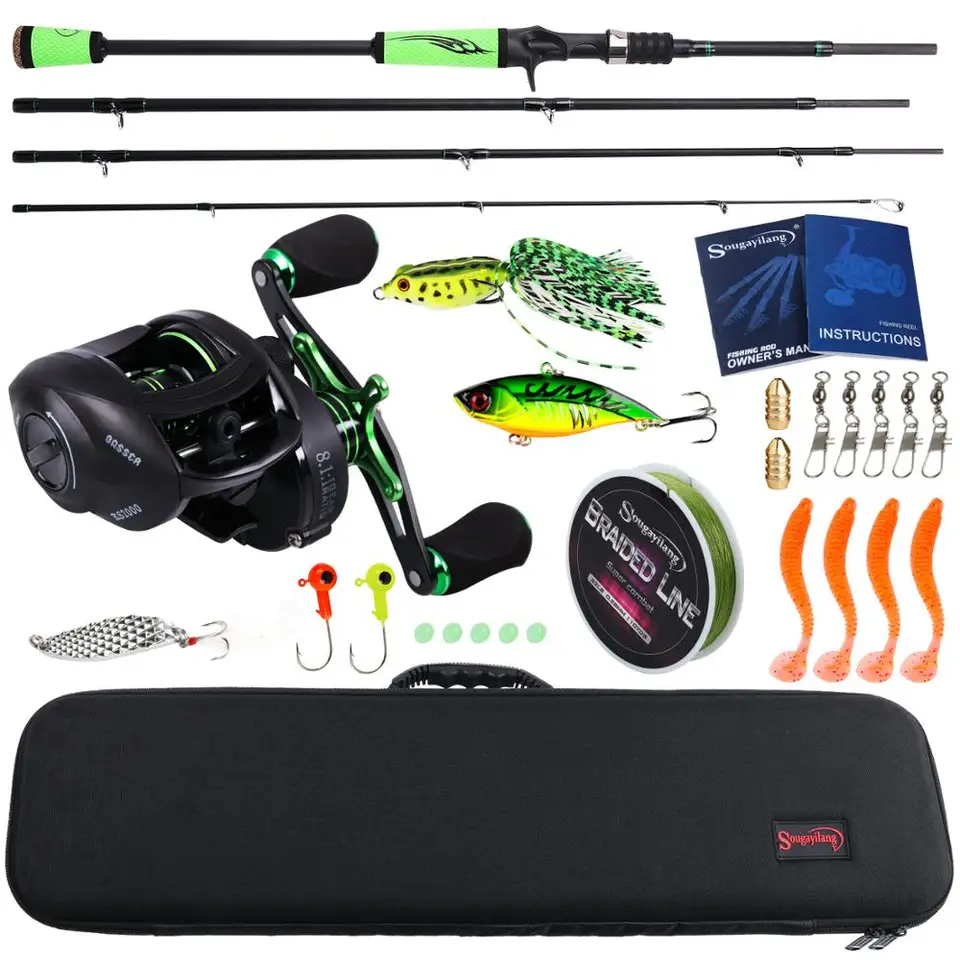 Sougayilang 4Sekcia M Power uhlíkové vlákno baitcsting tyč s plnou súpravou Casting Set 100m rybárska linka Lúky háčiky prípravok Pesca