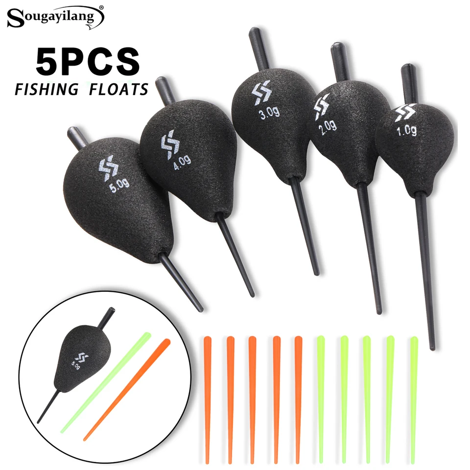 Sougayilang Fishing Float Set 1pc/5pc Eva Material Profesionálne vertikálne bójové príslušenstvo Rybársky plavák môže žiariť v noci Pesca