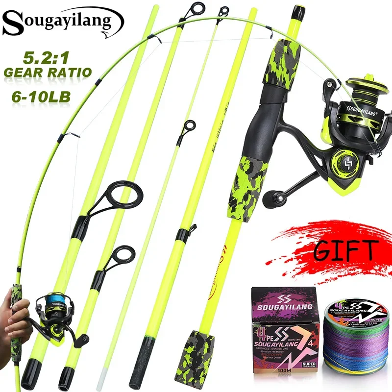 Sougayilang Rybárska súprava 1,7 m spinning prút a 1000 ~ 2000 sérií spinning navijak Max Drag 5kg pre sladkovodné basové šťuky rybolov