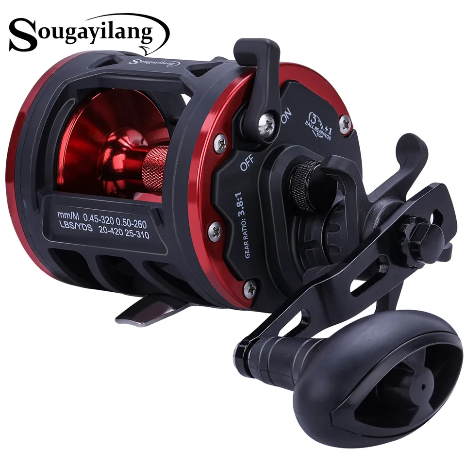 Sougayilang Saltwater Trolling Fishing Navice 3+1BB 3,8: 1 Prevodový pomer Casting Sea Fishing Navice 55 lb Max Drag Round Round Baitcasting Navice