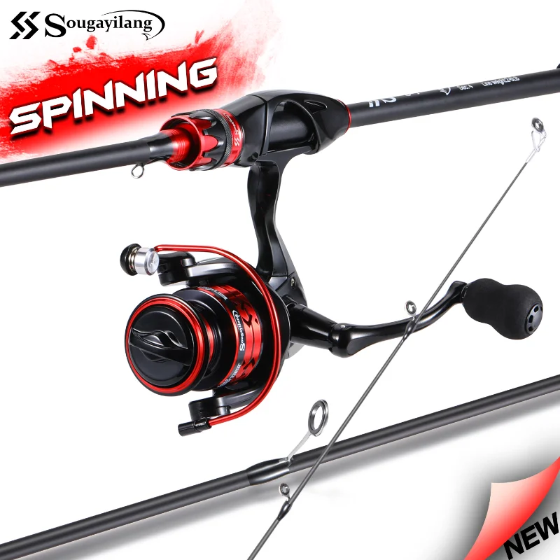 Sougayilang Spinning Fishing Combo 2,1 m rybárska tyč z uhlíkových vlákien 5.2: 1 Súprava vysokorýchlostného pomeru rybárskych navijakov pre sladkovodný rybolov