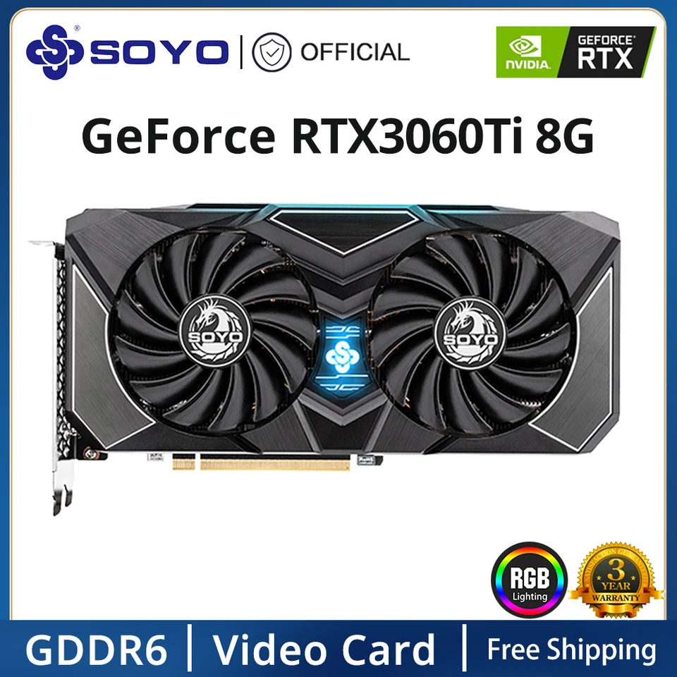 SOYO PLNÁ Nová grafická karta RTX 3060TI 8G GDDR6 NVIDIA GPU Desktop Comput