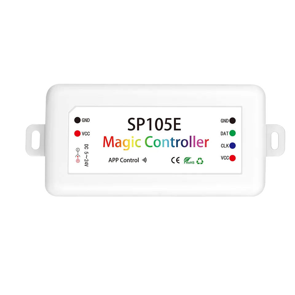 SP105E Pixel LED radič pre LED pásik snov snov SPI 2048-PIXEL Bluetooth kompatibilné ovládanie aplikácií DC 5V 12V 24V