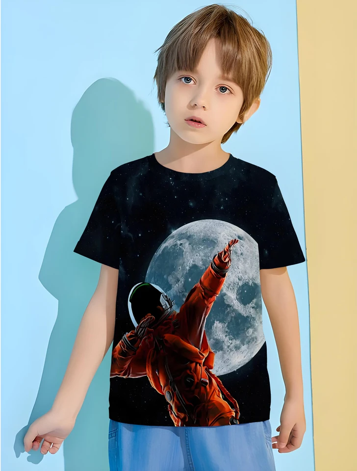 Space Suit Design Boy's Tričko Detské letné oblečenie Tričko pre chlapcov pre deti