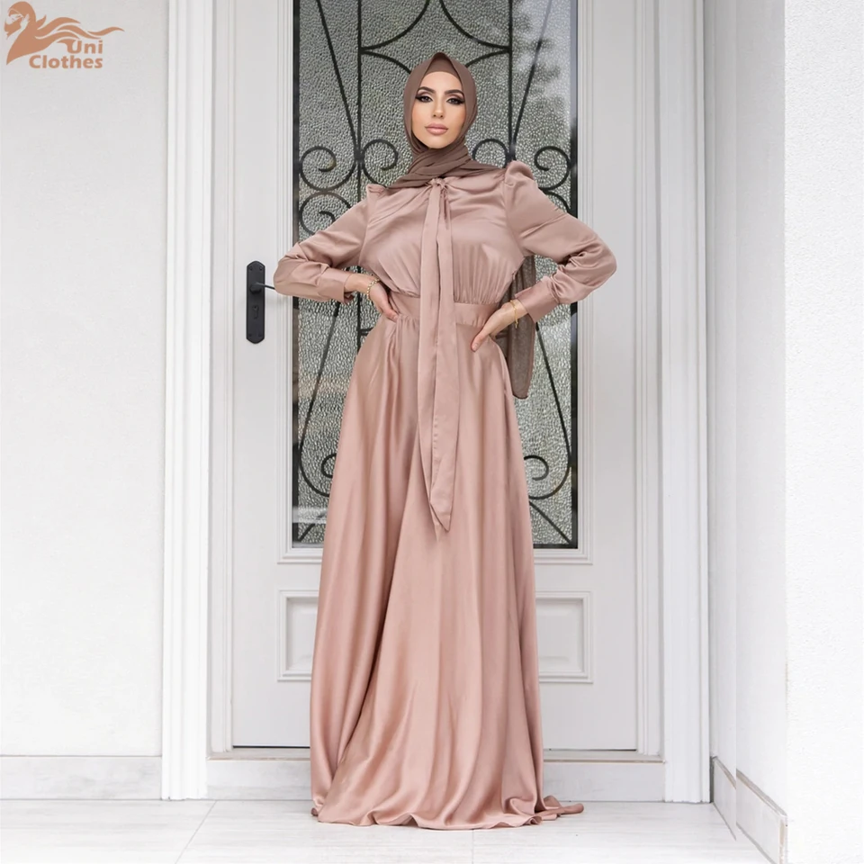 Spadý dubaj abaya hidžáb islam ramadan rúcho femme kaftan formálny večer maxi šaty moslimské módne ženy saténové ples dlhé šaty