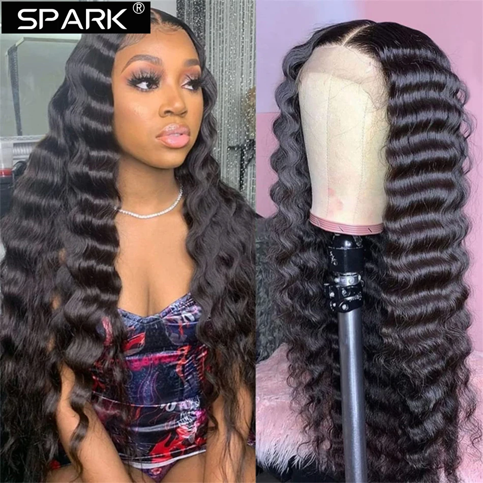 Spark Loose Deep Wave Parochňa 30 32 palca 13x6 HD priehľadná čipka čelná parochňa 250 Hustota čipky predné ľudské vlasové parochne pre ženy