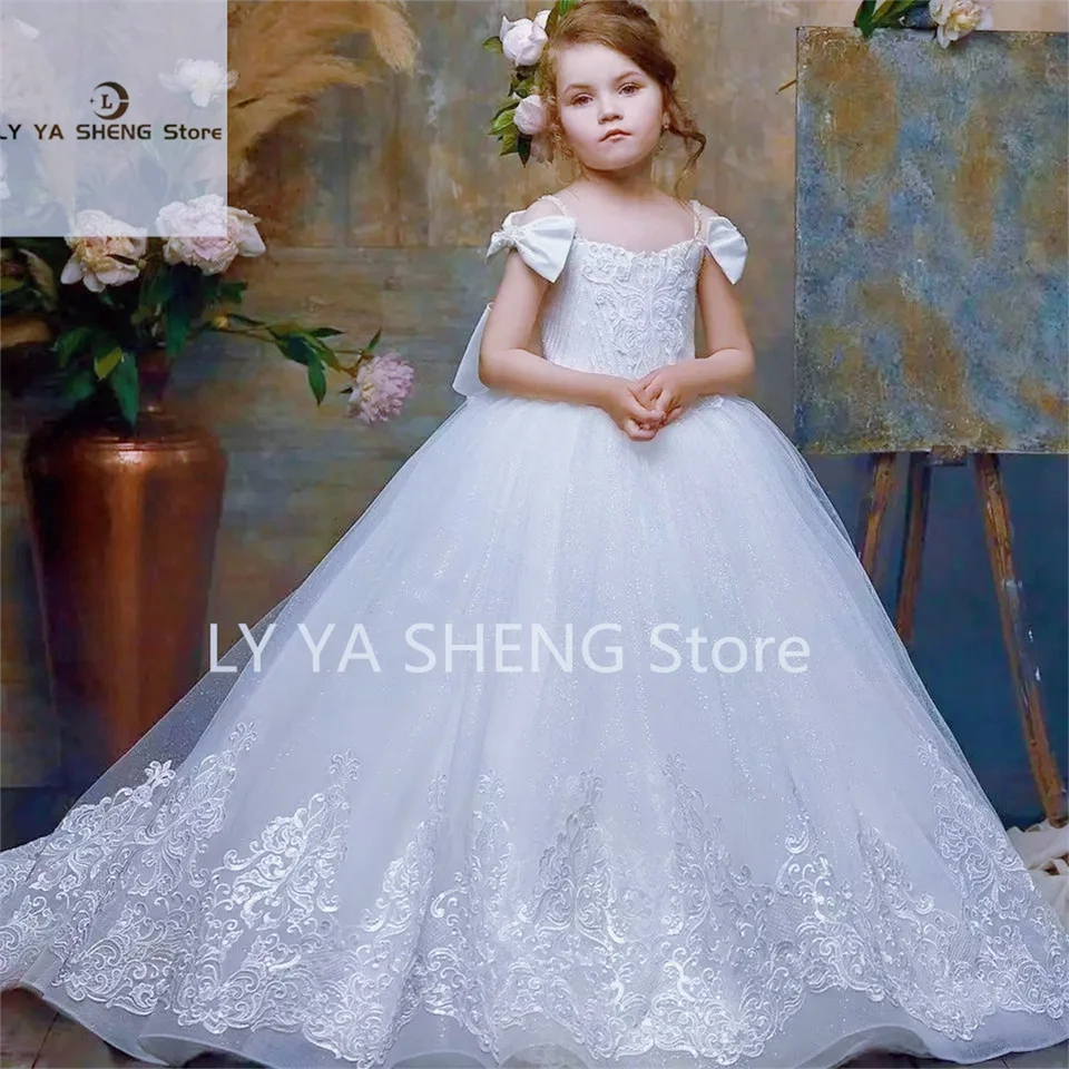 Sparkly Flower Girl Šaty for Wedding Tulle Girls First Communion šaty sprievodné šaty kostýmy