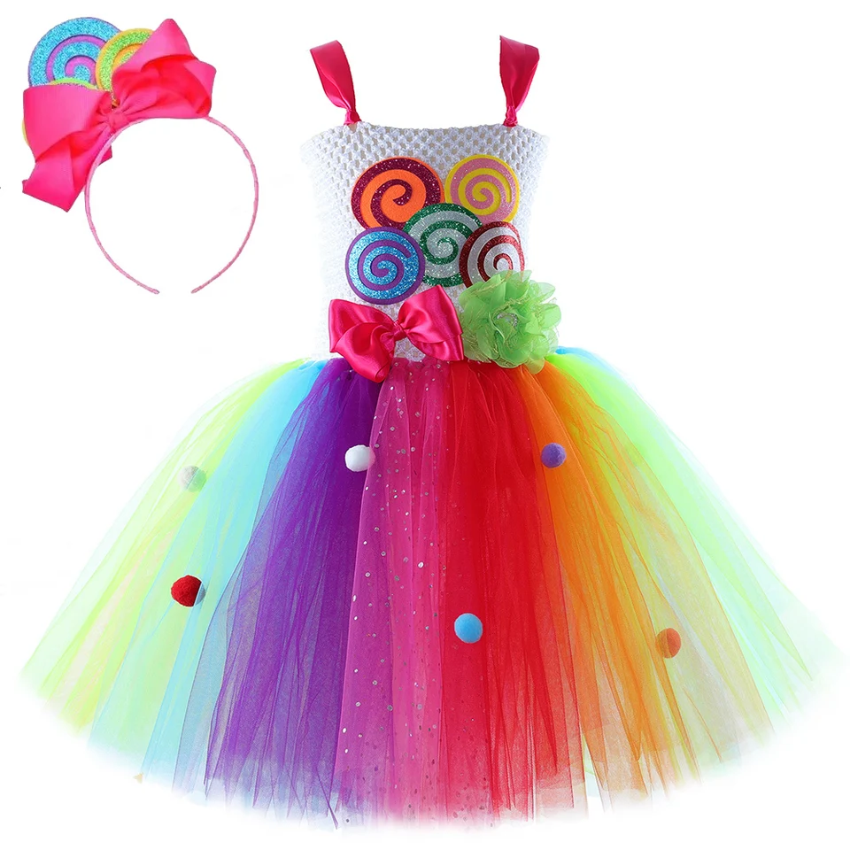 Sparkly Rainbow Lollipop kostýmy pre dievčatá Candy Birthday Balet Tutus pre deti Nový rok karnevalové oblečenie sladkosti oblečenie