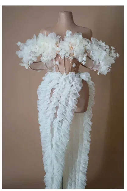 spevák Drag kráľovná klub Party narodeniny Špeciálne ocassion Sexy kostým Rave biela svadba nepravidelná sieťová trubica top večerné šaty