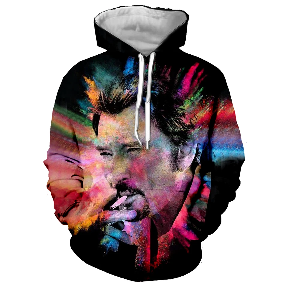 Spevák Johnny Halliday mikiny muži mikiny 3D tlač Rock Hoodie Hip Hop Hop Male Casual Funny Tracksuits oblečenie Harajuku topy