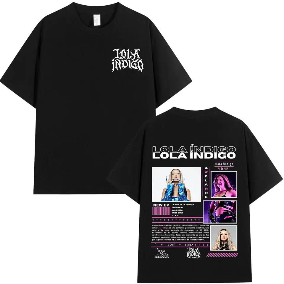 Speváčka Lola Indigo 2025 Tours Tričká Men Dámske oblečenie móda hip hopu ulica tričká Vysoko kvalitné neformálne 100% bavlnené tričko